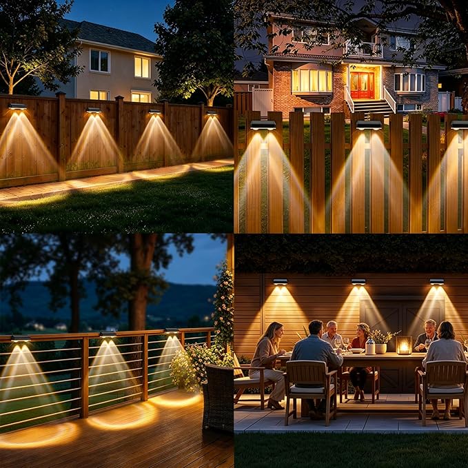echosari Solar Fence Lights 8 Pack, 100 Lumen Ultra Bright Solar Wall Lights Outdoor Waterproof Lighting Auto ON/Off for Backyard Patio Railing Porch Step (2700K Warm White)