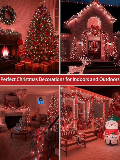 2 Pack 66FT 200 LED Red and White Christmas String Lights Indoor Outdoor, 13 Modes Extendable Christmas Tree Lights with Timer & Memory, Waterproof Twinkle Xmas Lights for Tree Holiday Party Garden