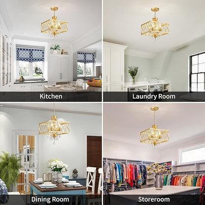 Farmhouse Crystal Chandelier Gold Modern K9 Crystal Ceiling Chandelier Lighting Fixture, Hanging Pendant Light Fixture, Kitchen Island Lighting for Dining Room Living Room Entryway Bedroom Hallway
