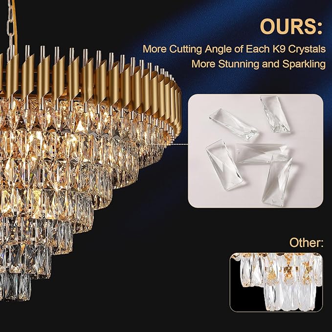 35'' Large Foyer Chandeliers Modern Gold Crystal Chandeliers for Staircase 22 Light Luxury Chandelier 7-Tier K9 Crystal Round Chandelier with Adjustable Chain for High Ceiling Entry Living Room