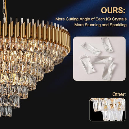 35'' Large Foyer Chandeliers Modern Gold Crystal Chandeliers for Staircase 22 Light Luxury Chandelier 7-Tier K9 Crystal Round Chandelier with Adjustable Chain for High Ceiling Entry Living Room