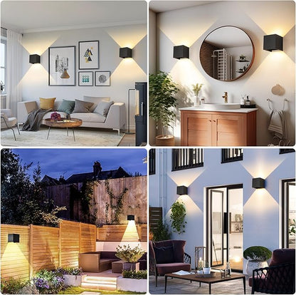4 Pack LED 20W Outdoor Wall Lights Exterior/Interior 3 Colors Adjustable Wall Sconce Up and Down Light Porch Lights IP65 Waterproof Exterior Wall Sconce Modern Outdoor Lighting Square Aluminum Black