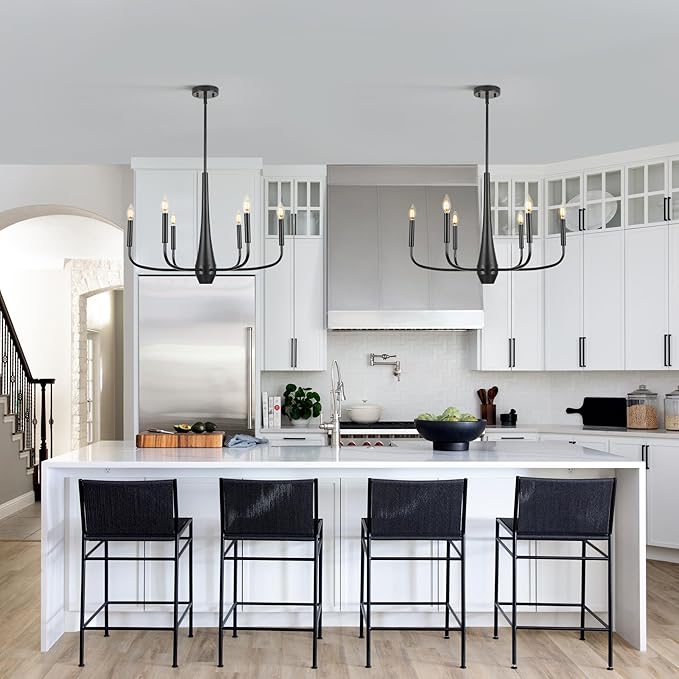 ACNKTZ Black Chandelier, 6-Light Modern Farmhouse Chandeliers for Dining Room Light fixtures Over Table Hanging, Industrial Metal Chandelier for Entryway Kitchen Island Bedroom Living Room