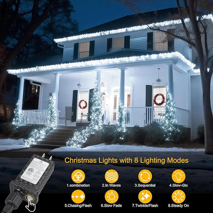 196 FT 600LED Christmas Lights Plug in,Waterproof Fairy Lights with Timer/8 Modes, Christmas Tree Lights Lighting Outdoor Indoor Garden Party Wedding Christmas Tree Decoration(Cool White)