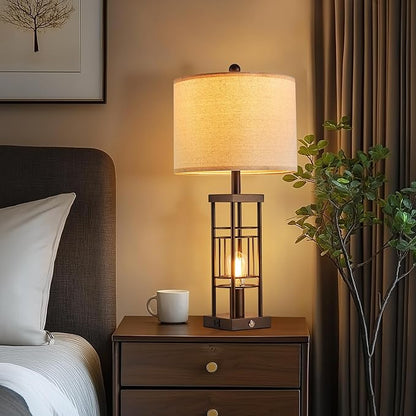 Reaketon Table Lamp for Living Room Set of 2 with USB Charging Ports, 3-Way Dimmable 27.6" Farmhouse End Lamps for Bedroom, Industrial Nightstand Lamps,Bulbs Included(Oil-Rubbed Bronze)