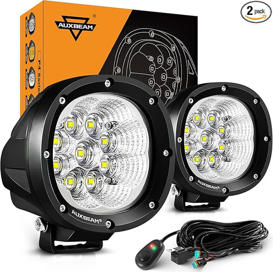 Auxbeam P4 Series Flood Beam LED Pods 4 Inch 90W Round Offroad Fog Lights Driving Flood Light Bar Bumper A-Pillar Hood Mount for Trucks ATV UTV Motorcycle Jeep