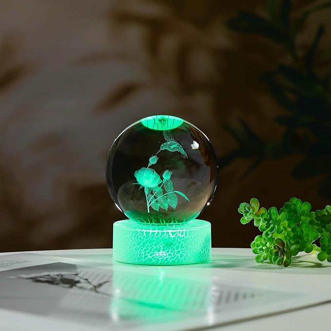 3D Hummingbird Gifts For Women with Rose Crystals Ball - Hummingbird Figurines Decor Glass Animals Figurine Hummingbird Stuff for Room Birthday for Best Friend Lovers Keepsake Paperweight