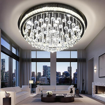 Dia 32" Modern Crystal Chandeliers for Dining Room,Black Raindrop Chandelier Flush Mount Chandeliers for Living Room Bedrooms Dining Room Dimmable 2700k 4500k 6000k