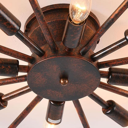 Farmhouse Ceiling Light Red Rust Metal Dining Room Flush Mount Light Fixtures, 26.8" Rustic Living Room Lighting Fixtures Ceiling, E12 Ceilings Lamp for Kitchen (8-Light)