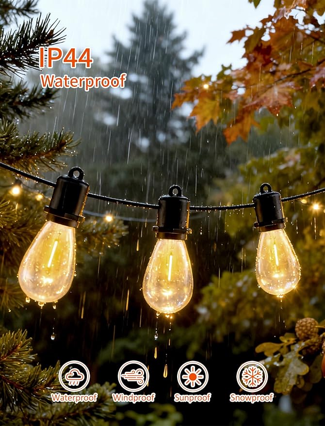 100 FT LED Outdoor String Lights - 50+2 Shatterproof Vintage Edison Bulbs | Commercial Grade Waterproof | Outside Hanging Patio Lights for Wedding, Party, Pool & Yard (Connectable, 2700K)
