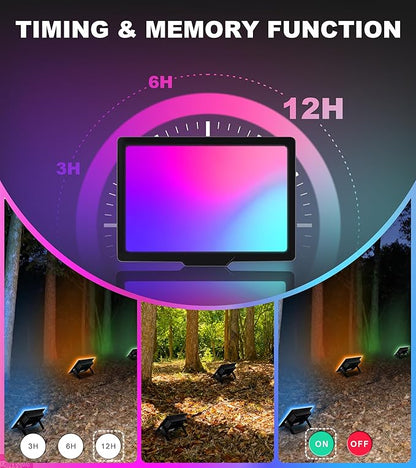 TigQiang 50W RGB Flood Light with Remote & 6.6Ft Cable, Halloween RGB Floodlight, IP66 Waterproof Color Changing Christmas Light, 5000K White LED Floodlight, Outdoor, Uplights for Events, 4 Pack