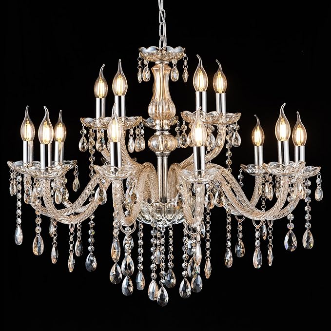 YYSHCHEN Cognac 15 Lights Large Crystal Chandeliers,Large Chandeliers for Dining Room,Living Room,Bedroom,Hallway,Entry Way 30.7"
