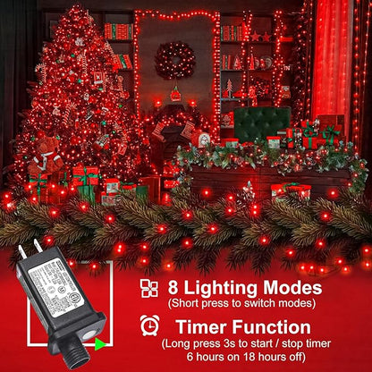 2 Pack Christmas Lights Outdoor, Total 200FT 600LED String Lights for Outside Waterproof with 8 Modes, Connectable Plug In Fairy Lights for Indoor Room Patio Yard Garden Party Decorations, Red