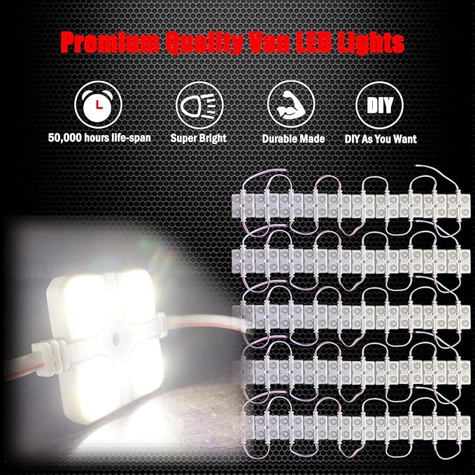 Ampper 12V 200 LEDs Interior Van Lights, LED Ceiling Lights for Van RV Boats Caravans Trailers and More (50 Modules, White)