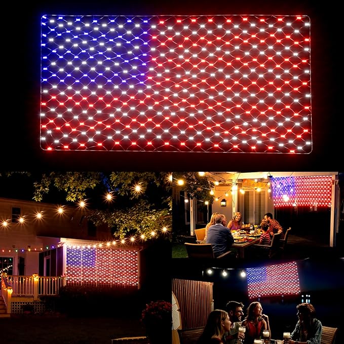 Leisure world American Flag Lights – 384 Super Bright LEDs, Waterproof USA Flag Decoration for 250th Anniversary, Independence Day (July 4th), Memorial Day, Christmas & Holiday Party