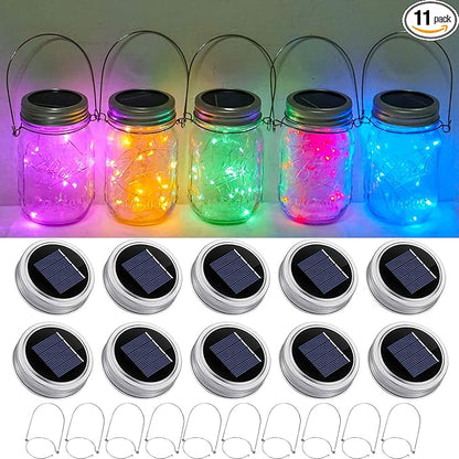 Solar Light for Mason Jars 20 LED Outdoor Fairy String Light Lids with Hangers for Jar Lantern Waterproof Rust Resist for Patio Lawn Garden Decor No Jars 10 Pack (Red, Blue, Green, Purple,Yellow)