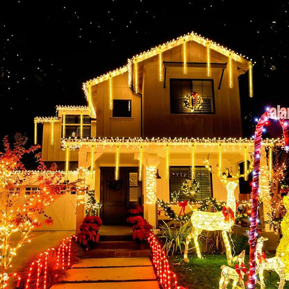 JMEXSUSS 2 Pack Solar Meteor Shower Lights, 16 Tube 288 LED Warm White Meteor Christmas Lights, Solar Powered Waterproof for Outdoor Tree Decorations