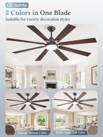 65 Inch Ceiling Fans with Lights and Remote&APP Control, Bronze Smart Ceiling Fan with 3000-6000K Dimmable, 6 Speeds Quiet Reversible Motor, Indoor/Outdoor Ceiling Fan for Living Room Bedroom