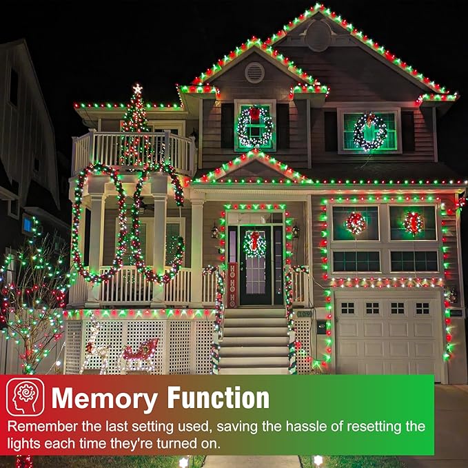 Red and Green Christmas Lights, 66FT 200 LED Outdoor String Lights Waterproof with 8 Modes, Plug in Connectable Christmas Tree Lights for Outside House Garden Yard Party Holiday Decorations