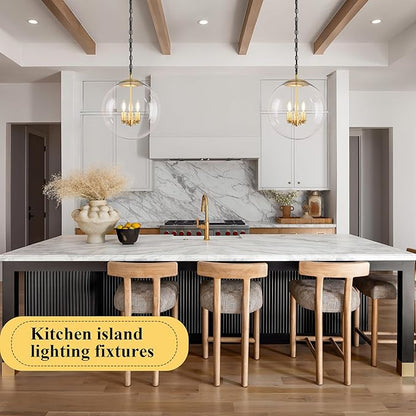 KoKo&Yukina 14" Gold Globe Pendant Light Mid Century Pendant Light Clear Glass Pendant Lights Kitchen Island Adjustable Hanging Light Fixture for Dining Room Bedroom Kitchen Island