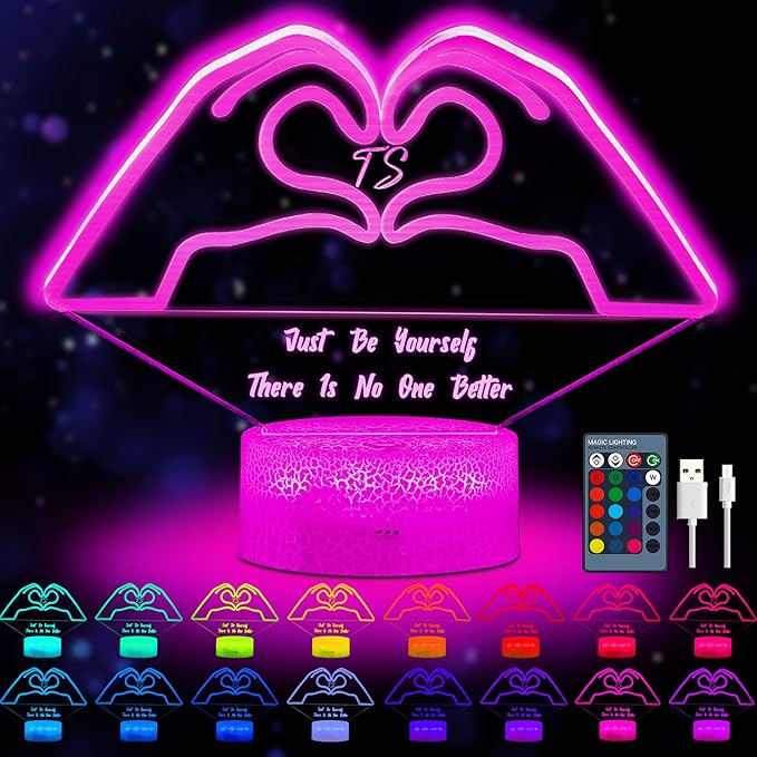 Heart Hands 3D Night Light – 16 Color Changing LED Lamp with Remote & Touch, Cool LED Room Decor for Girls, Women, Teens, Aesthetic Gifts for Music Lovers, Fans of Pop Culture Icons
