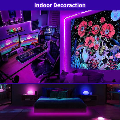 Dimmable Black Light Strip Kit 66ft/20M 1200 LEDs, 12V Flexible Blacklight Fixtures, 385nm-400nm, Black Light LED Strip for Glow Party Fluorescent Poster Halloween Indoor Bedroom Decor, Non-Waterproof