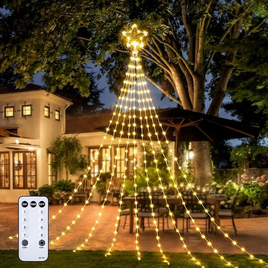 Brightown Christmas Decorations Star String Lights - 660 LED 24ft 9 Strands Waterfall Tree Lights with Topper Star, 8 Lighting Modes Indoor Outdoor Decorative Lights for Wedding Yard Party Home