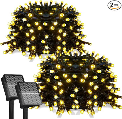 Flechllary 2 Pack-Solar String Lights, 78Ft 200 LED Solar Lights Outdoor with 8 Modes ，Solar String Lights Outdoor Waterproof for Yard, Fence,Balcony, Party,Christmas Tree Decorations (Warm White)