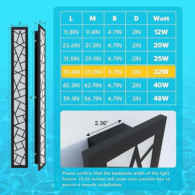 Outdoor Wall Lights 39.4inch Modern Outdoor Wall Sconce LED Long Wall Sconces Black Front Porch Light Waterproof Led Wall Light IP67 3000K Exterior Lighting Fixtures