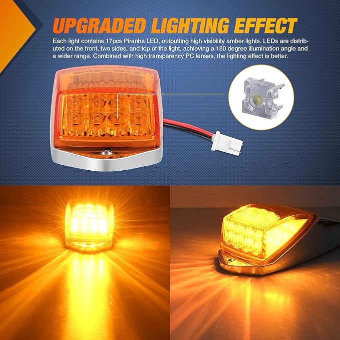 Nilight Cab Roof Marker Light 5 PCS 17 LED Amber Top Clearance Lights Waterproof Surface Mount Compatible with Mack Kenworth Freightliner International ProStar/Lonestar