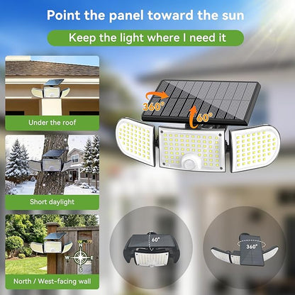 Solar Outdoor Light 4000mAh, 360 Rotatable Solar Panel, Motion Sensor with Remote Control, Multi-Direction Adjustable Side Panels, IP65 Waterproof Security Light for Yard Driveway Porch (2)