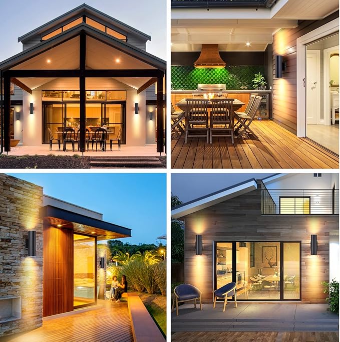 DAKAFUL Dimmable Wall Lights Outdoor 2 Packs, Integrated LED Cylinder Up Down 12W 2700K Modern Aluminum Light, Waterproof Exterior Light for Porch Patio Door