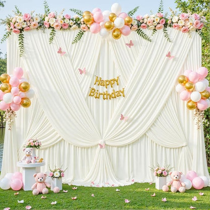 10 Panels Ivory Backdrop Curtain for Wedding Parties Wrinkle Free Ivory Photo Curtains Backdrop Drapes Fabric Decoration for Baby Shower Photography 5ft(W) x 10ft(H)"