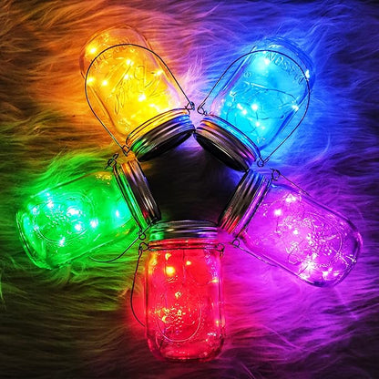 Solar Light for Mason Jars 20 LED Outdoor Fairy String Light Lids with Hangers for Jar Lantern Waterproof Rust Resist for Patio Lawn Garden Decor No Jars 10 Pack (Red, Blue, Green, Purple,Yellow)