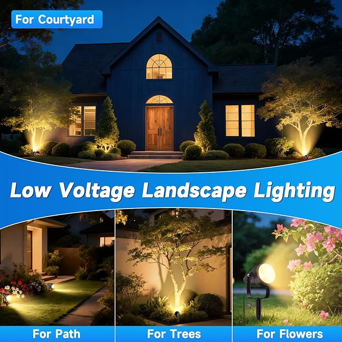 Outdoor Landscape Lighting Low Voltage, 29.5FT Wired LED Spot Light with Plug-in Transformer, IP65 Waterproof Outside Uplight 7W 840LM for Yard Garden Tree Pathway House, Warm Yellow 3000K, Pack of 4