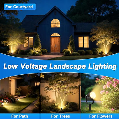Outdoor Landscape Lighting Low Voltage, 29.5FT Wired LED Spot Light with Plug-in Transformer, IP65 Waterproof Outside Uplight 7W 840LM for Yard Garden Tree Pathway House, Warm Yellow 3000K, Pack of 4