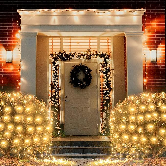 Christmas Net Lights, 360 LED Outdoor Net Mesh Lights for Bushes 21x5 ft, 8 Modes Waterproof Twinkle String Lights Connectable for Christmas Hedge Yard Garden Decor, Warm White
