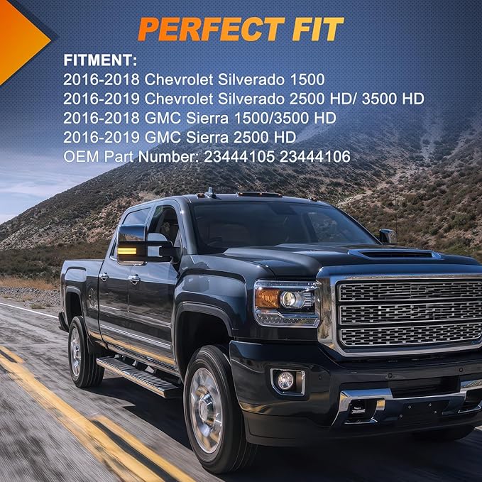 Nilight Side Mirror Marker Light Switchback Amber Turn Signals White Parking Lights Smoked Lens Plug and Play Compatible With 2016-2019 Chevy Silverado GMC Sierra 1500 2500HD 3500HD