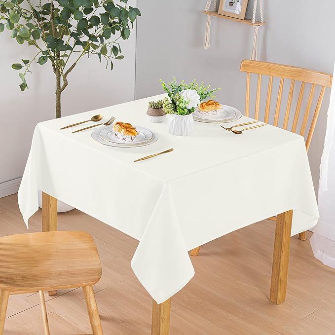 Hiasan 60 X 60 Inch Square Textured Tablecloth - Waterproof Spillproof Antiwrinkle Jacquard Table Cloth for Kitchen and Dining Dinner, Outdoor Picnic, Holiday and Parties, Ivory