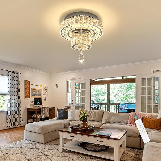 HAIXIANG Chandelier Bedroom LED Light Modern Hallway Ceiling Lighting Fixtures for Kitchen Dining Room Kitchen Remote Dimmable Silver Lights