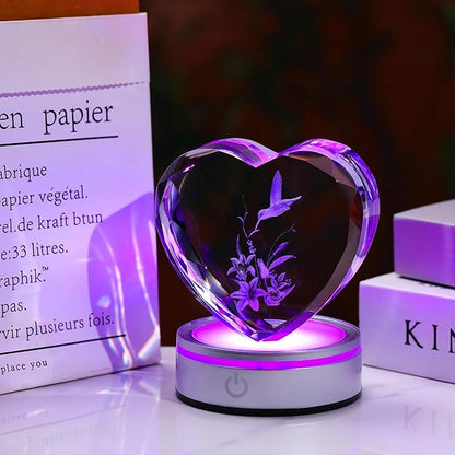 Qianwei Hummingbird Gifts for Women 3D Crystal Heart - Laser Hummingbird Decor Glass Animals Humming Bird Gifts Figurines Statue Stuff for Room Decorations Bird Night Light