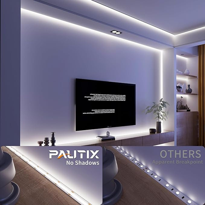 PAUTIX COB LED Strip Light Under Cabinet Lighting,White Led Strip Light 6500K,Dimmable Led Tape Lights Cool White with RF Remote,24V LED Tape,for Mirror,Stair,Kitchen,Desk,Closets