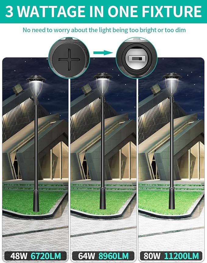10 Pack LED Post Top Light ETL Listed 80W 64W 48W Adjustable Outdoor Pole Lights with Photocell IP65 Waterproof Post LED Fixture 5000K for Garden Yard Street Lighting