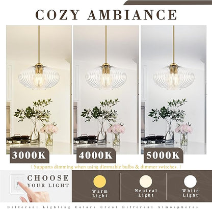 10" Clear Glass Modern Pendant Light Kitchen Island Brushed Gold Mid Century Modern Pendant Lighting with Clear Glass Hanging Pendant Light for Dining Room（Bulb Incl.）