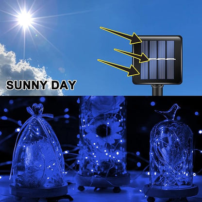 TW SHINE Blue Solar String Lights Outdoor, Total 80 FT 240 LED Solar Powered Waterproof Fairy Lights 8 Modes Copper Wire Lights for Christmas Party Tree Wedding Yard Decorations, 2 Pack