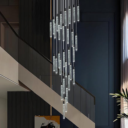 30-Lights Bubble Chandelier for Entryway High Ceiling-196 Height Adjustable Crystal Chandelier,3 Color Temperature Dimmable LED Pendant Light Fixture for Foyer Living Room Staircase,Matte Black