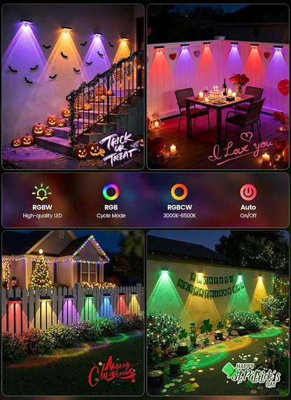 Brightown 12 Pack Solar Lights Outdoor Waterproof, Color Changing Solar Fence Deck Step Flood Lights, Warm White & RGBCW 11 Color, IP65 Waterproof Garden Lights for Outside Backyard Yard Step Patio