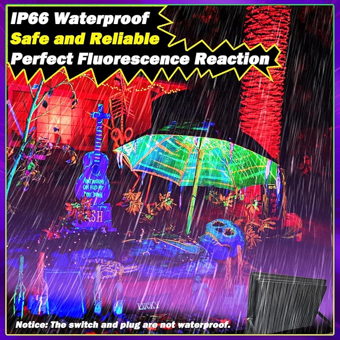 2 Pack 320W LED Black Light, Blacklight Flood Light with Plug & Switch, IP66 Waterproof Outdoor Blacklight Floodlight for Halloween Fluorescent Poster Body Paint Neon Glow in The Dark Stage Lighting