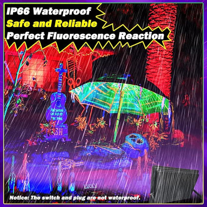 2 Pack 320W LED Black Light, Blacklight Flood Light with Plug & Switch, IP66 Waterproof Outdoor Blacklight Floodlight for Halloween Fluorescent Poster Body Paint Neon Glow in The Dark Stage Lighting