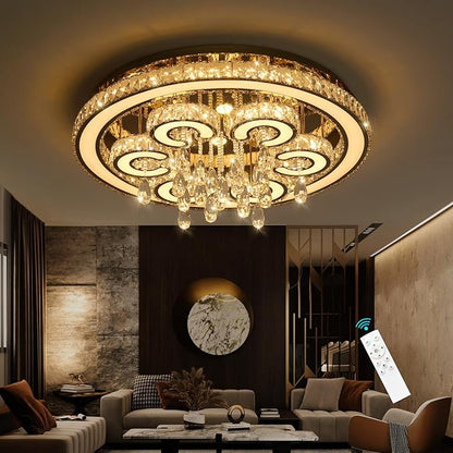 Modern Flush Mount Ceiling Chandeliers Dining Room LED Light Crystal Lights for Living Room Gold Sparkling Chandeliers Interior Luxury Lighting Fixtures Bedroom Ofiice Dimmable Light 2700K 6000K